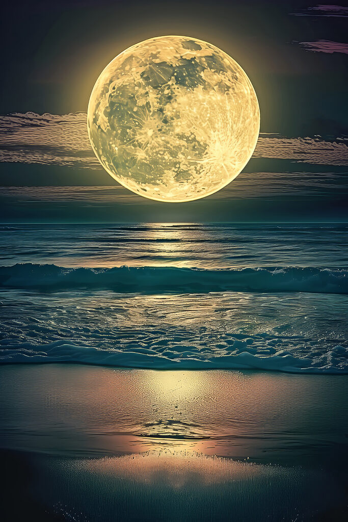 A moon over the ocean