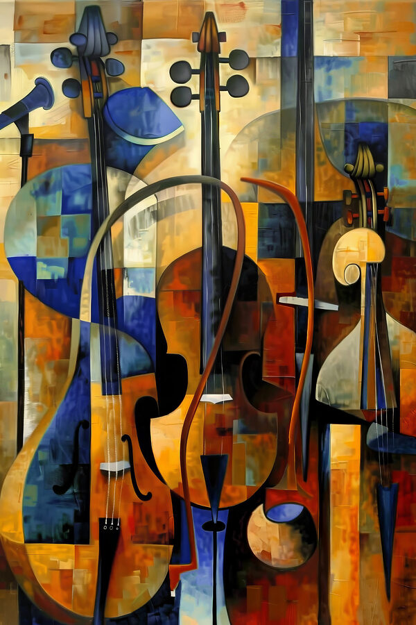 A painting of a group of musical instruments