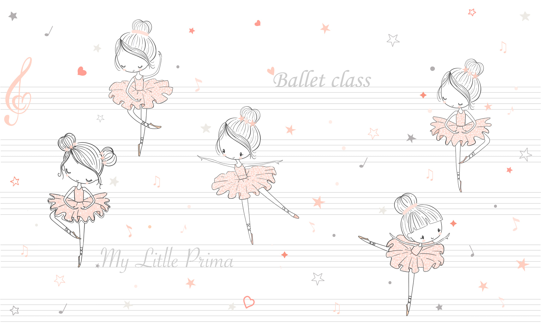 A group of cartoon girls dancing on a musical note A group of cartoon girls dancing on a musical note