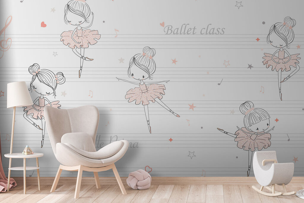 A group of cartoon girls dancing on a musical note A group of cartoon girls dancing on a musical note