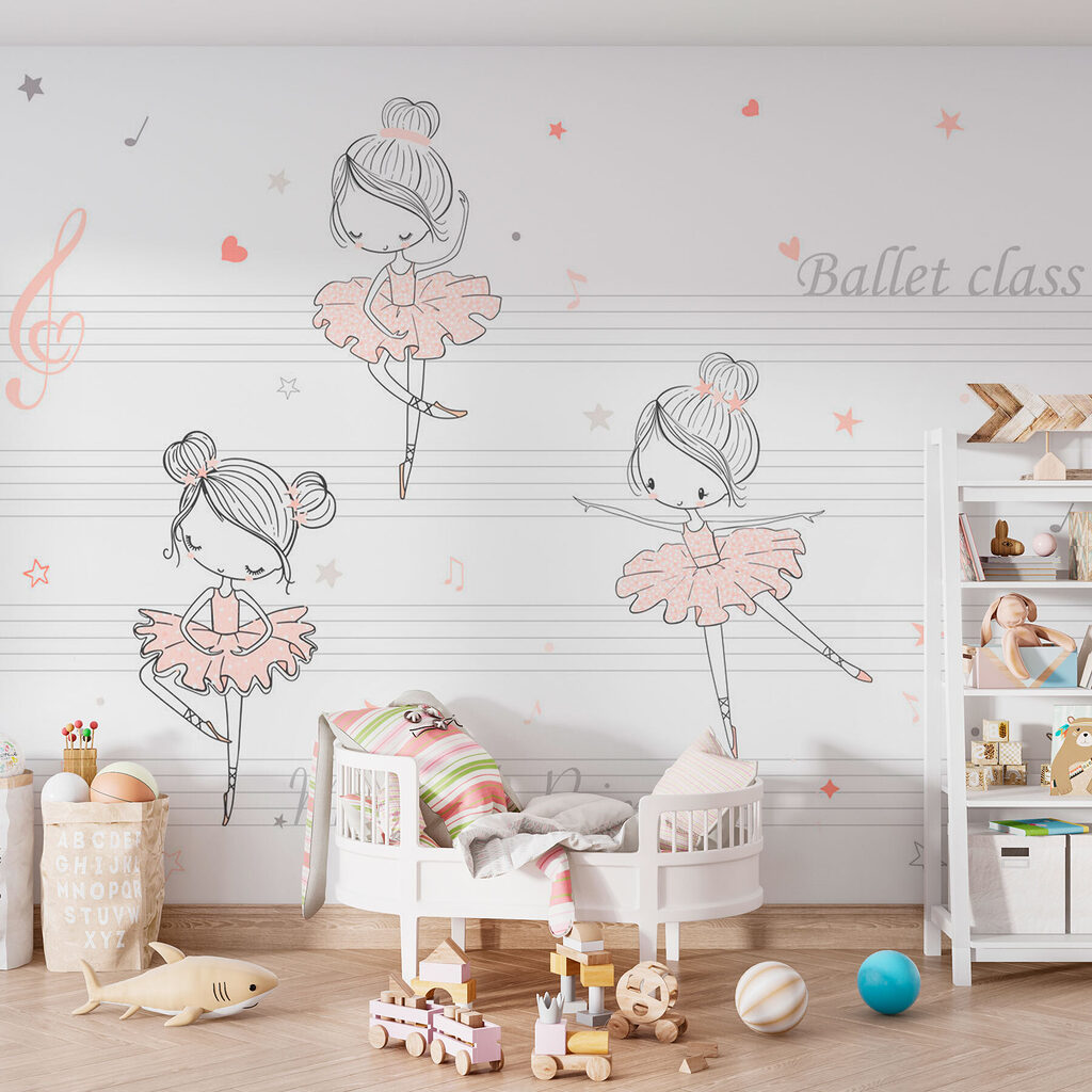 A group of cartoon girls dancing on a musical note A group of cartoon girls dancing on a musical note