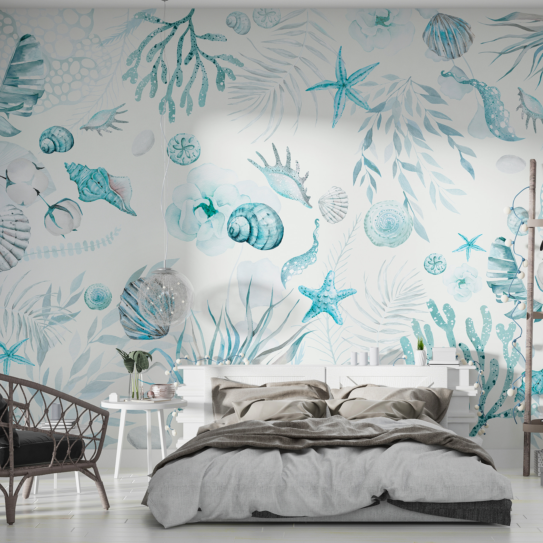 A watercolor sea life pattern