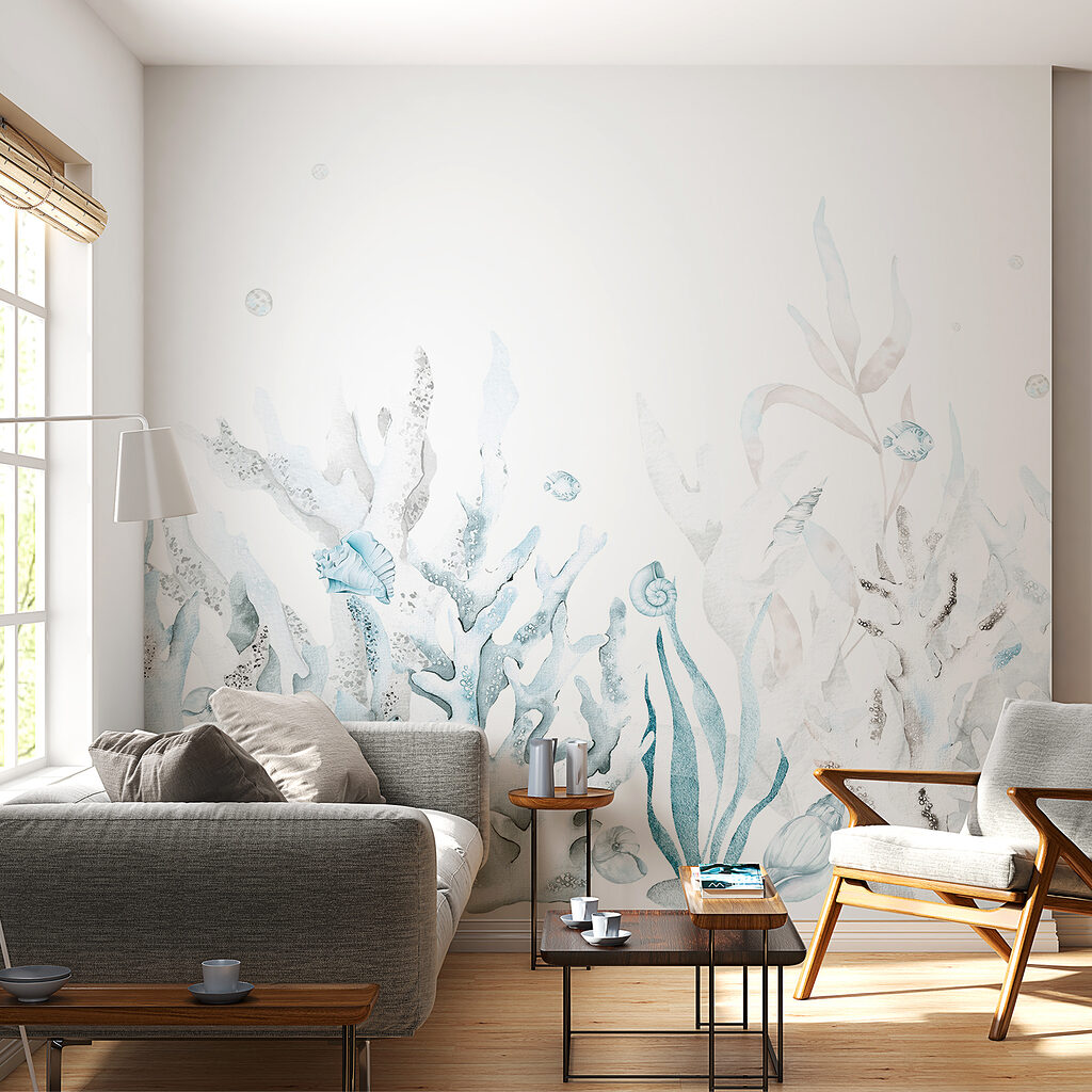 A watercolor of seaweed and shells