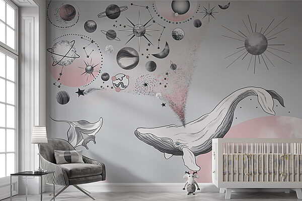 A whale with planets and stars