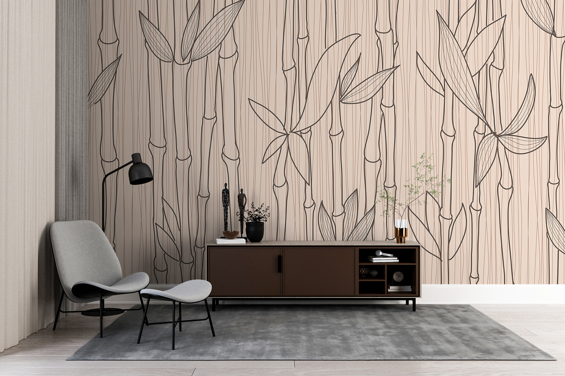 A drawing of bamboo stems and leaves