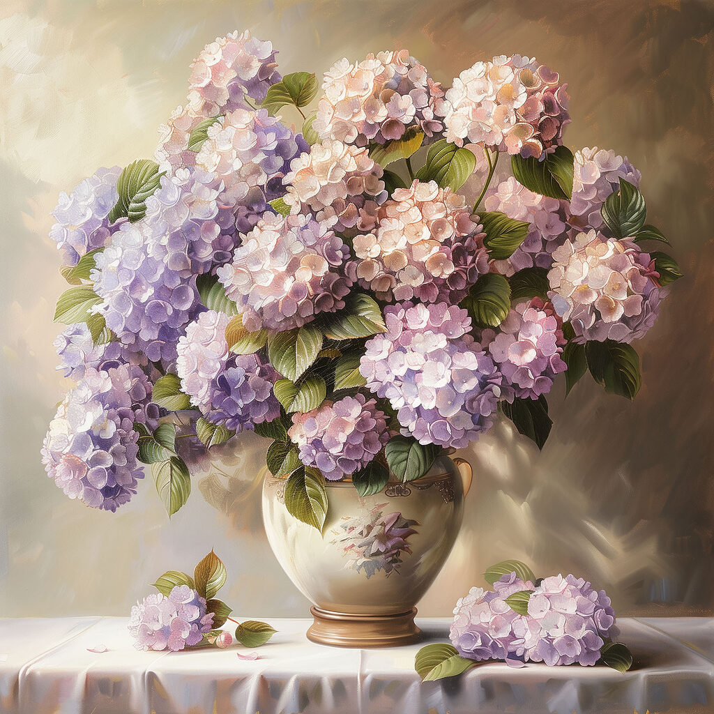 A painting of a vase of flowers
