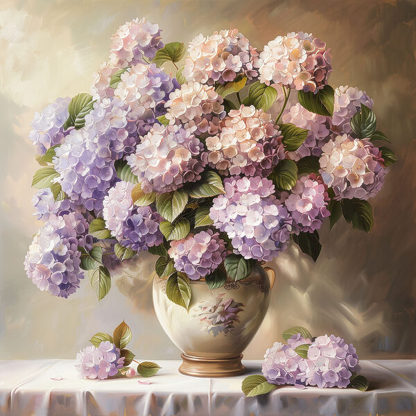 A painting of a vase of flowers