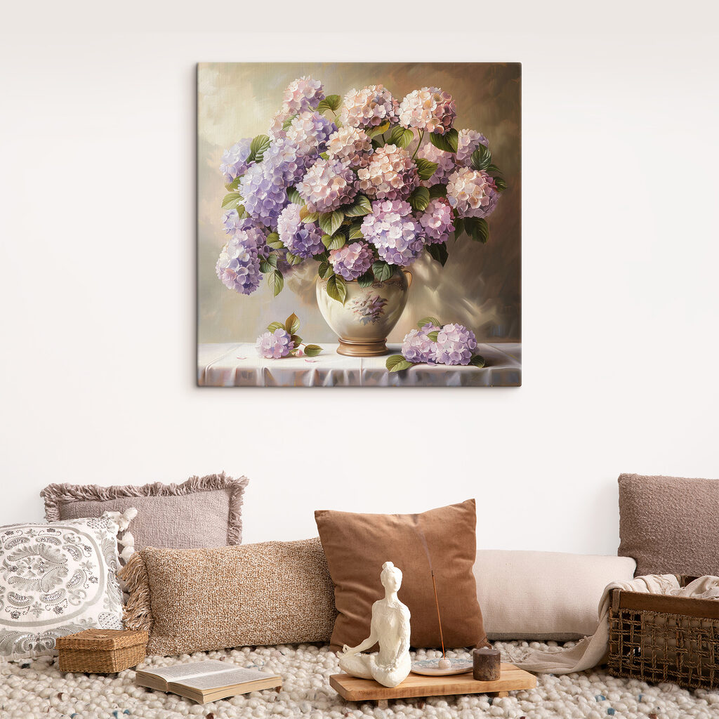 A painting of a vase of flowers