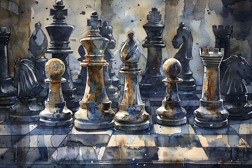 A watercolor of a chess board A watercolor of a chess board