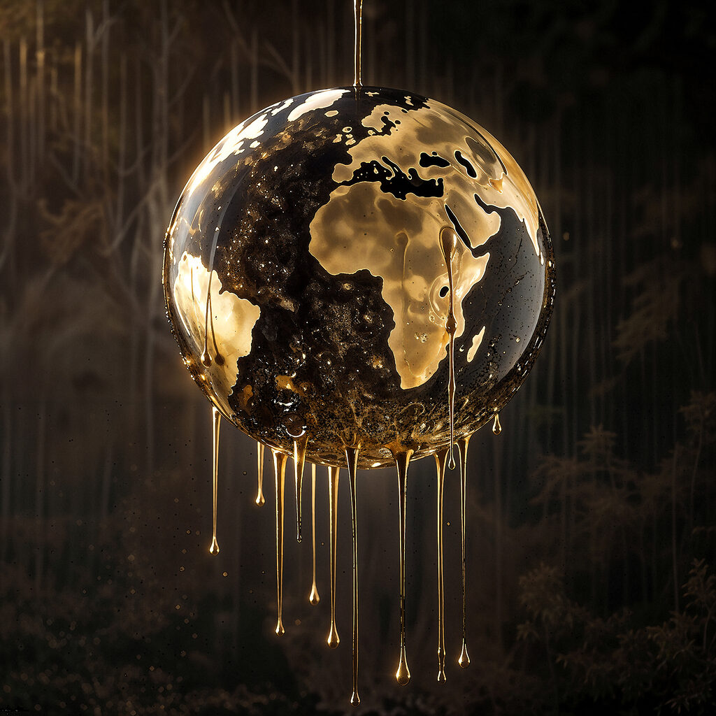 A globe with dripping liquid A globe with dripping liquid