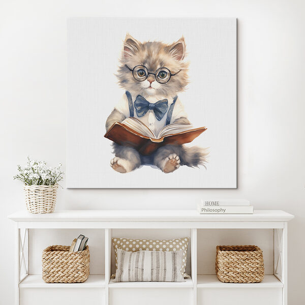 A cat wearing glasses and a bow tie reading a book A cat wearing glasses and a bow tie reading a book