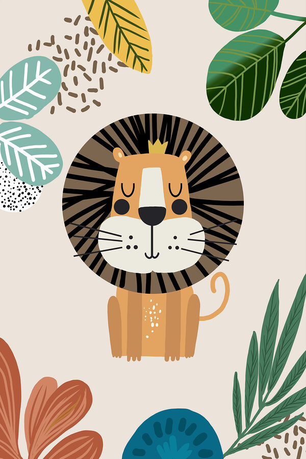 A lion with a crown and leaves