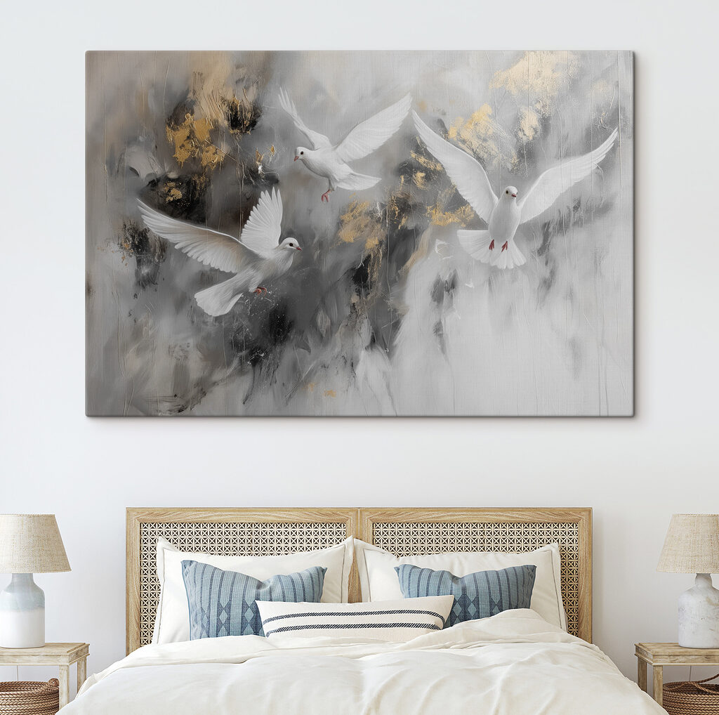 A group of white birds flying
