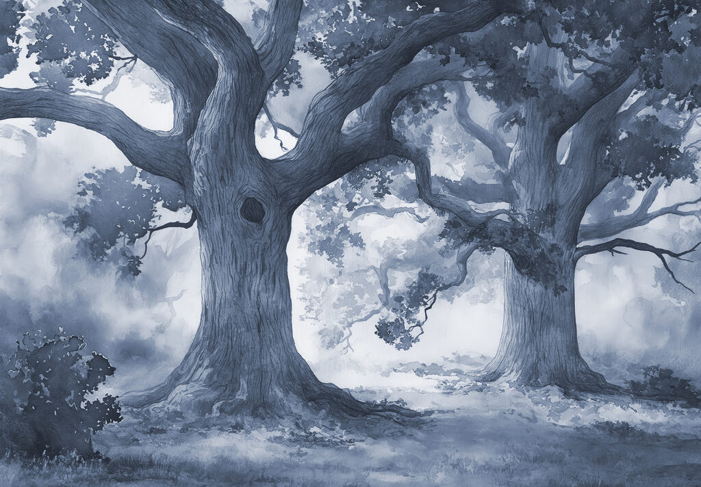 A group of trees with many branches