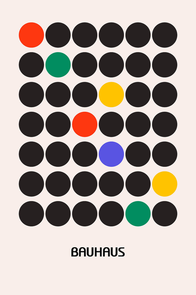 A group of black circles with different colored dots
