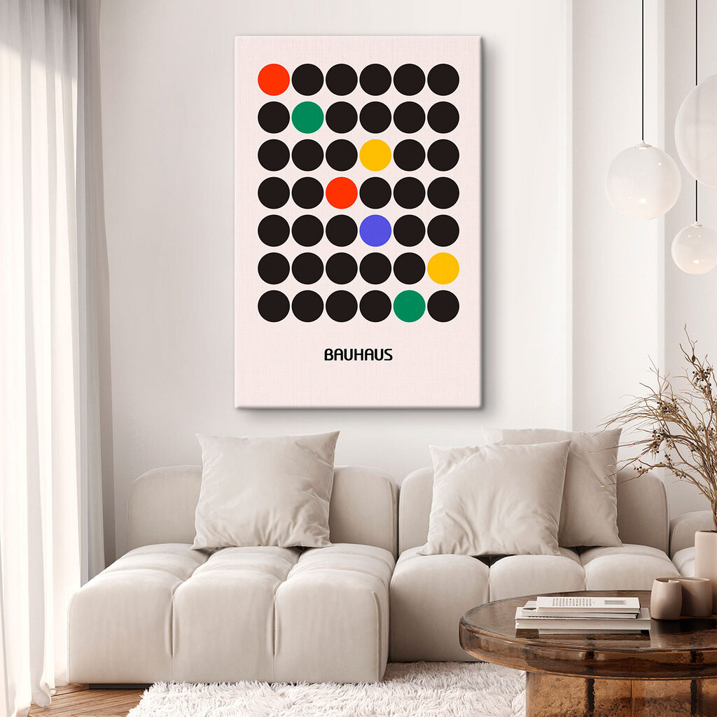 A group of black circles with different colored dots