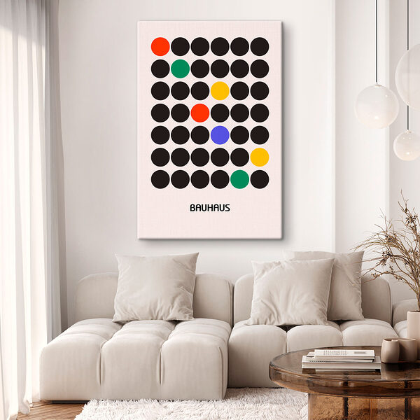 A group of black circles with different colored dots