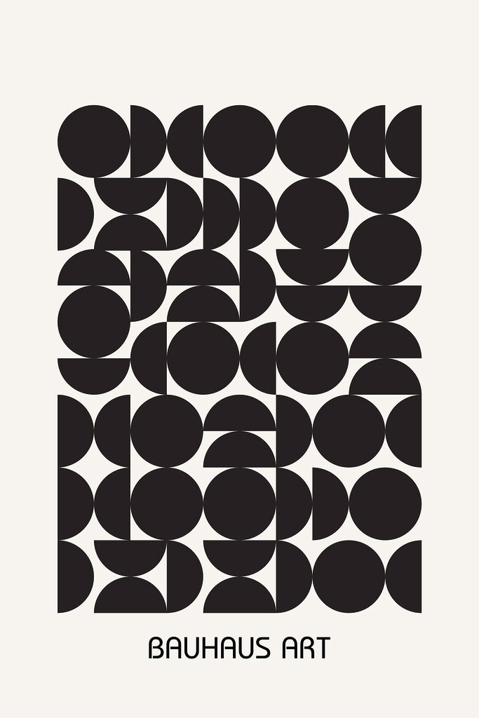 A black and white pattern of circles and half circles
