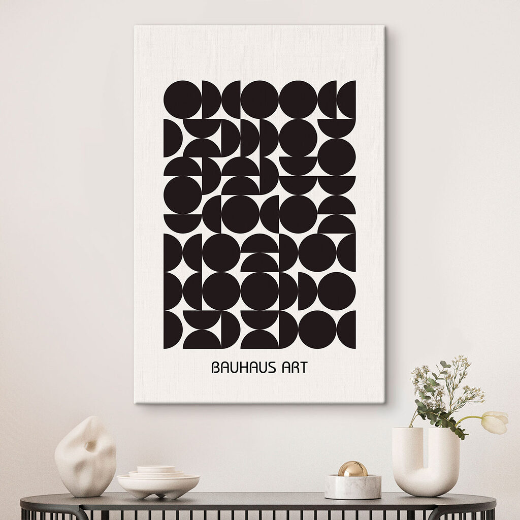 A black and white pattern of circles and half circles