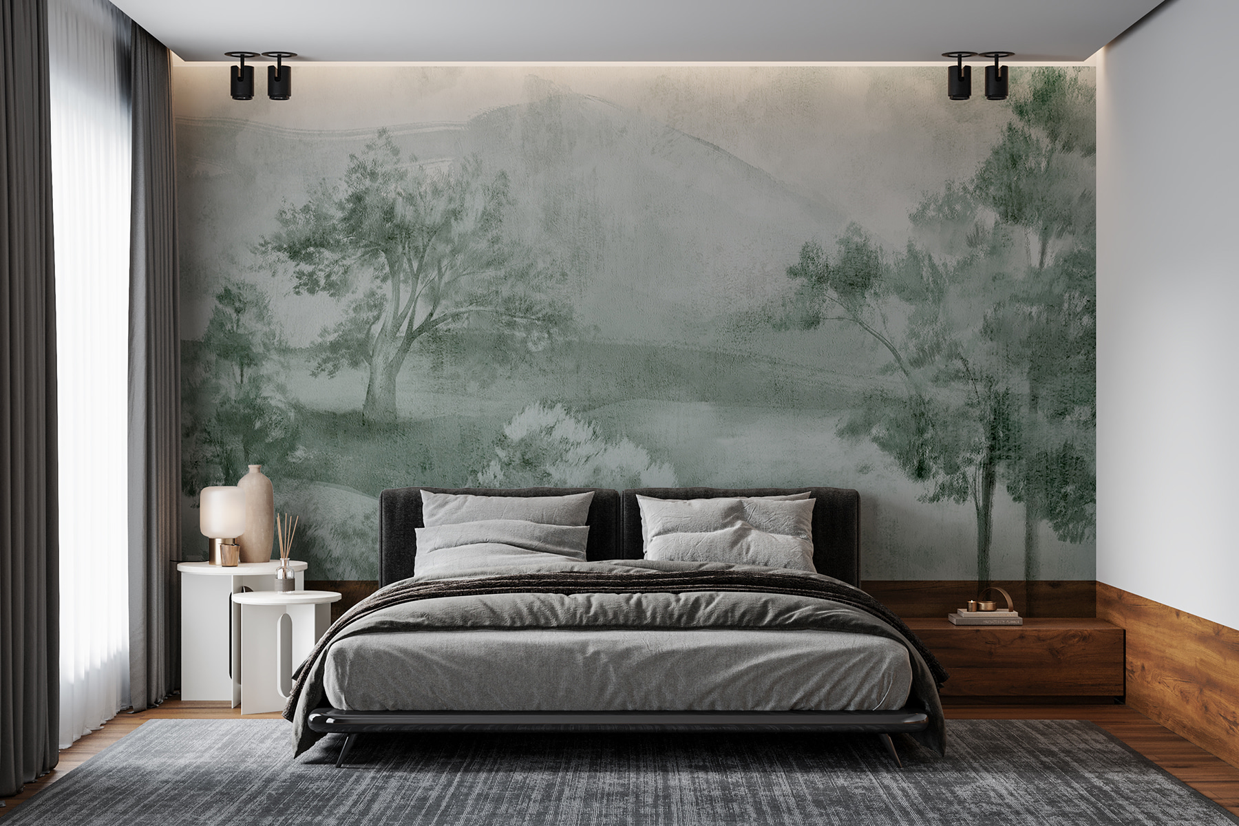 A landscape with trees and mountains