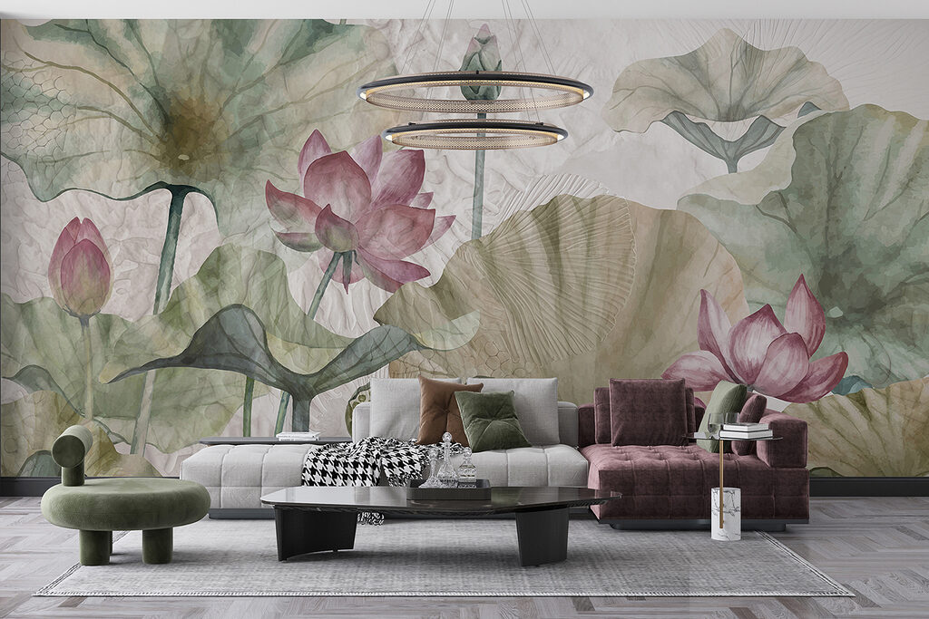 A painting of flowers and leaves