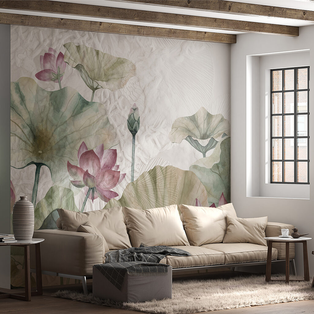 A painting of flowers and leaves