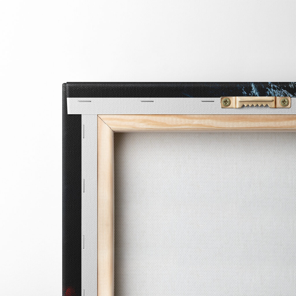 A statue of a man with red eyes