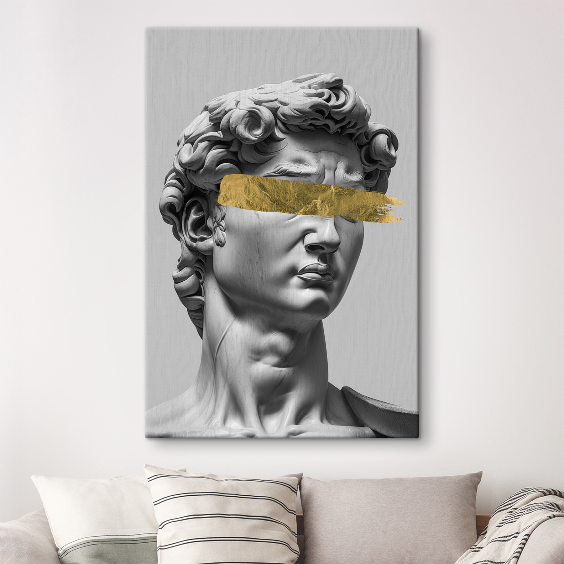 Statue with bold brushstroke accent. Statue with bold brushstroke accent.