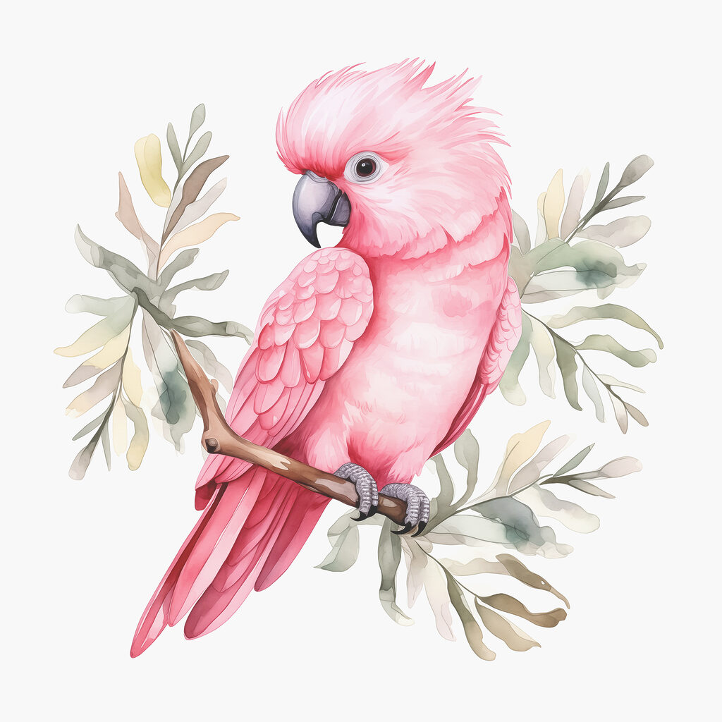 A pink bird on a branch A pink bird on a branch