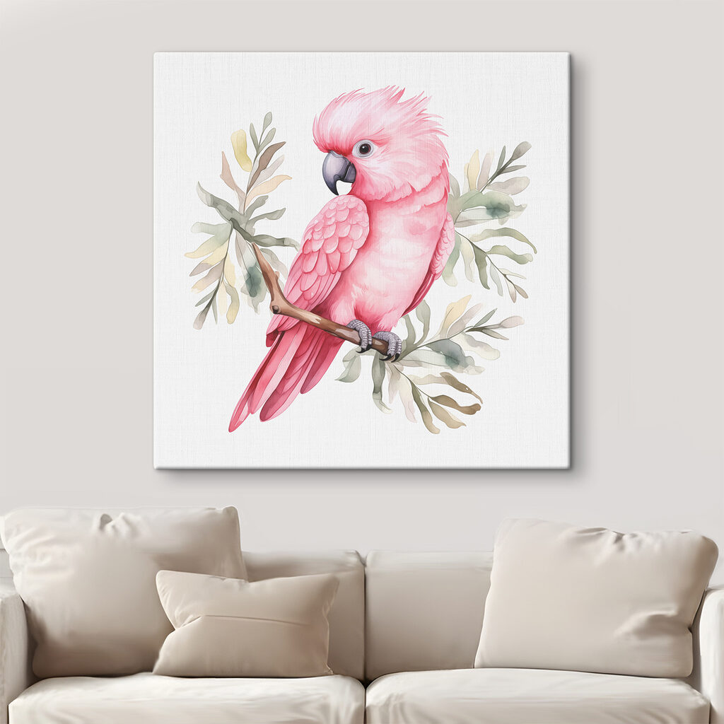A pink bird on a branch A pink bird on a branch