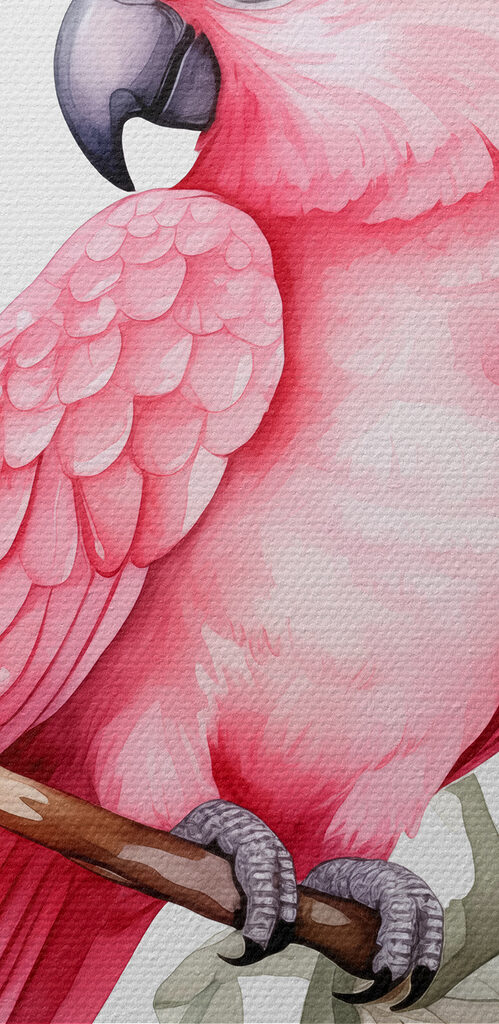 A pink bird on a branch A pink bird on a branch