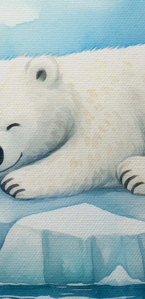 A polar bear lying on an iceberg in water A polar bear lying on an iceberg in water