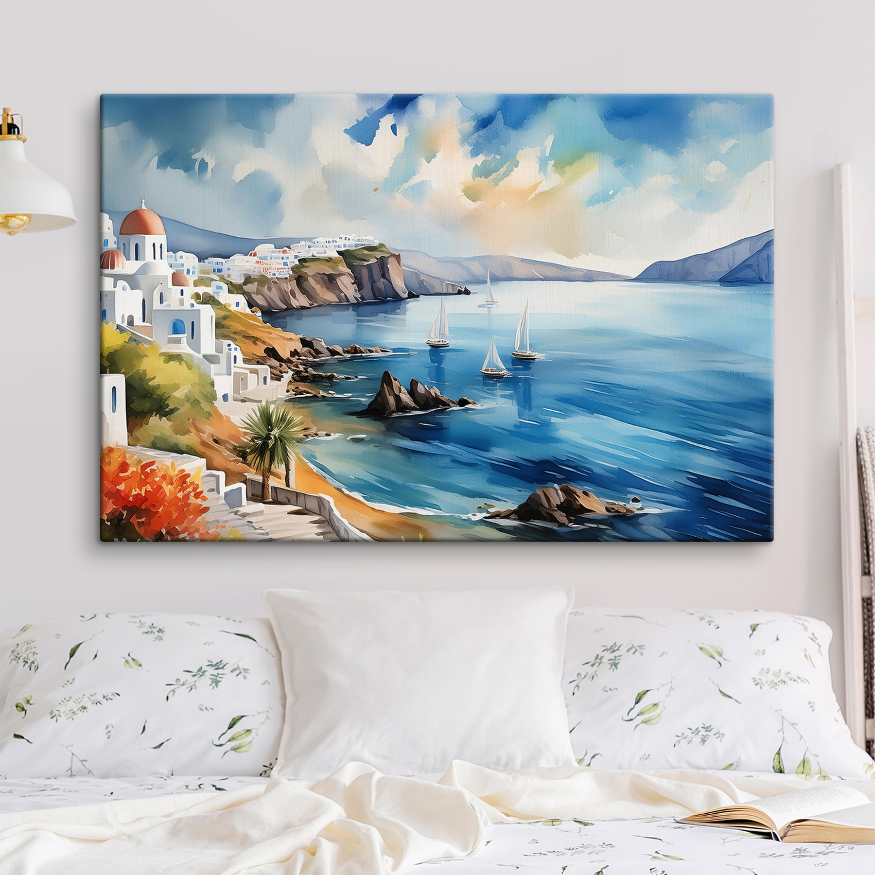 A watercolor painting of a town on a cliff A watercolor painting of a town on a cliff