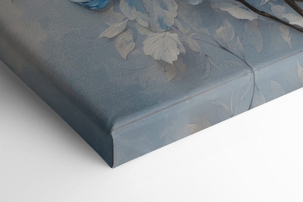 A painting of blue leaves