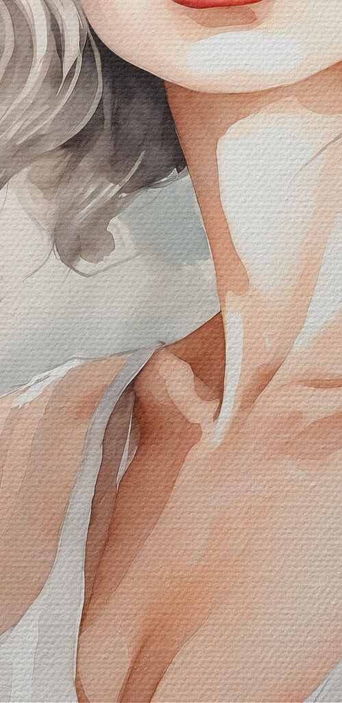 A watercolor of a woman wearing sunglasses