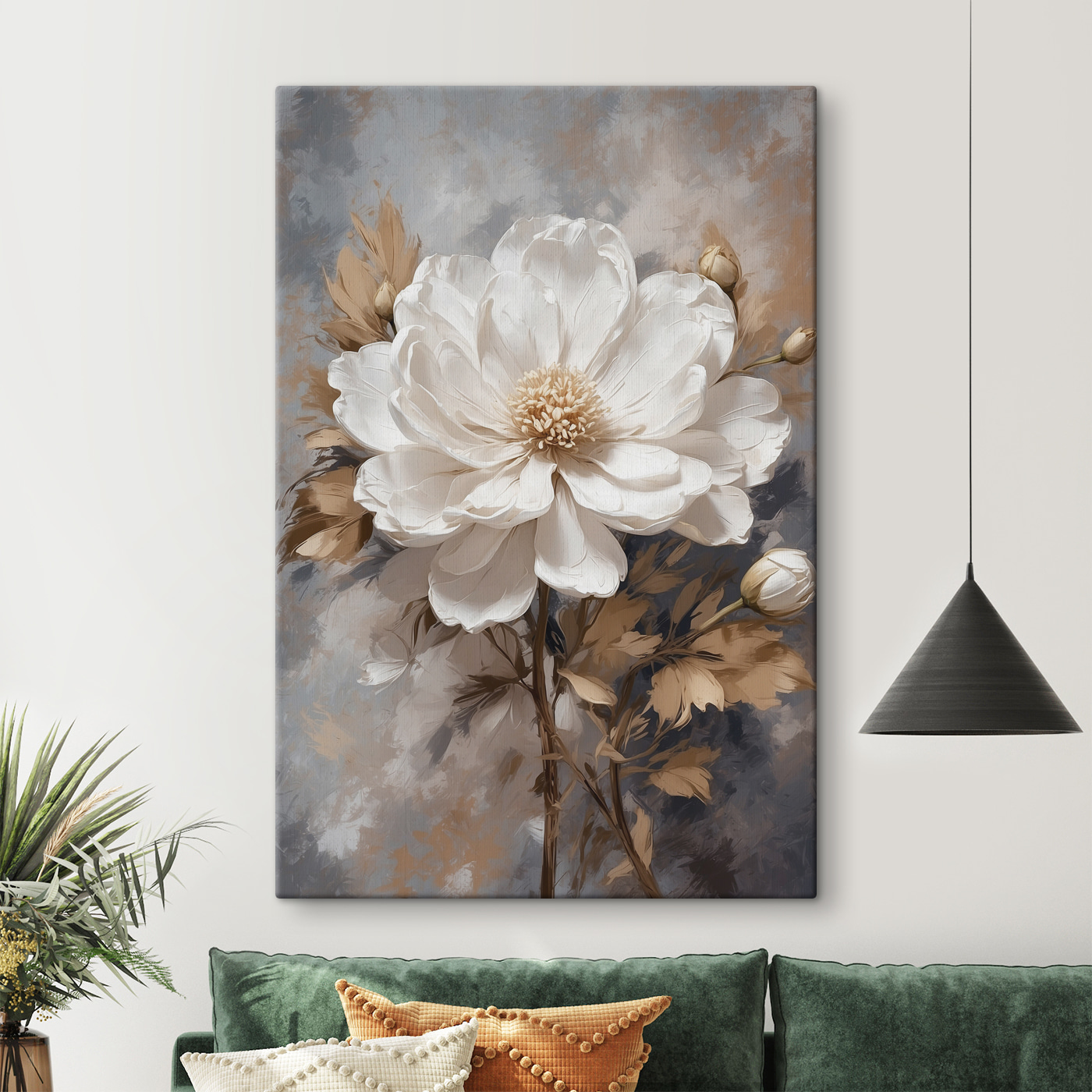 A white flower with brown leaves A white flower with brown leaves