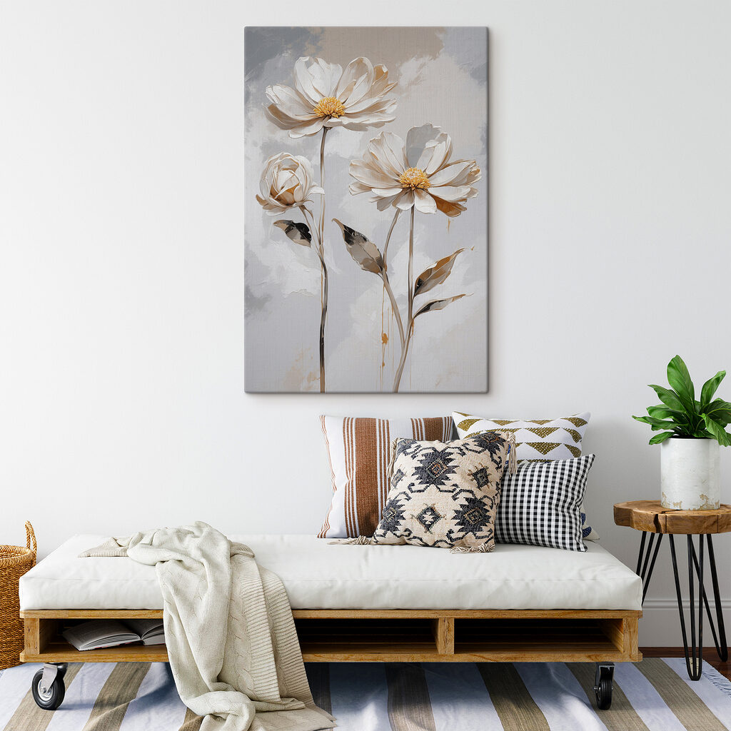 A group of white flowers with leaves