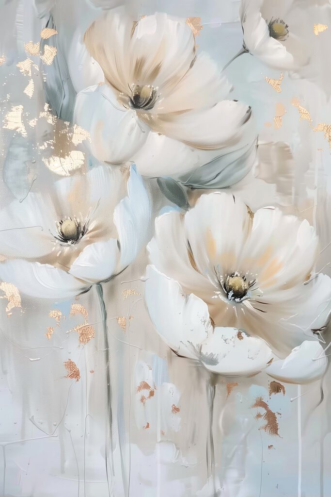 A painting of flowers on a wall A painting of flowers on a wall