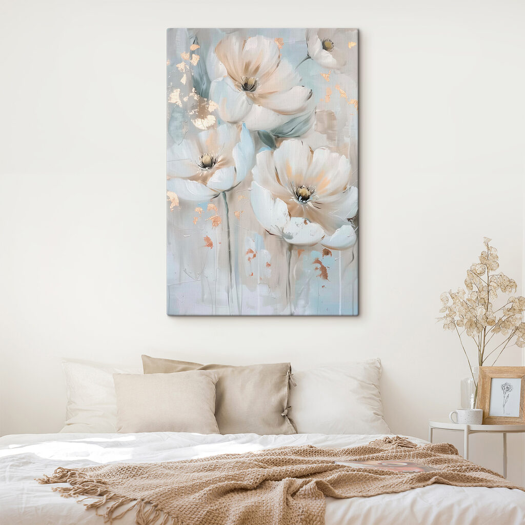 A painting of flowers on a wall A painting of flowers on a wall