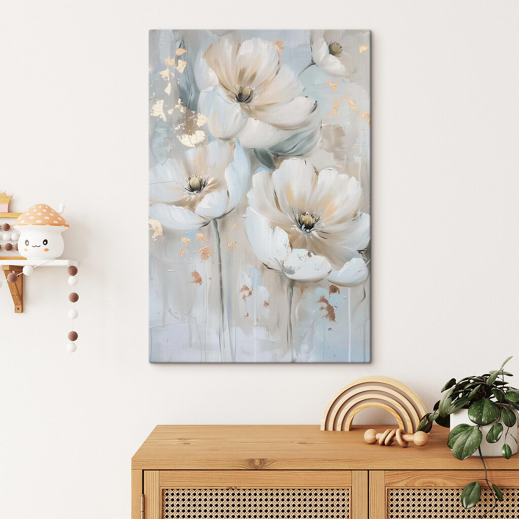 A painting of flowers on a wall A painting of flowers on a wall