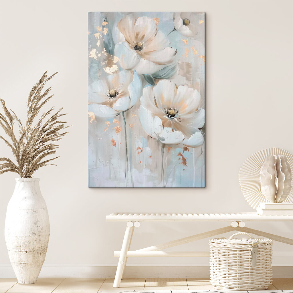 A painting of flowers on a wall A painting of flowers on a wall