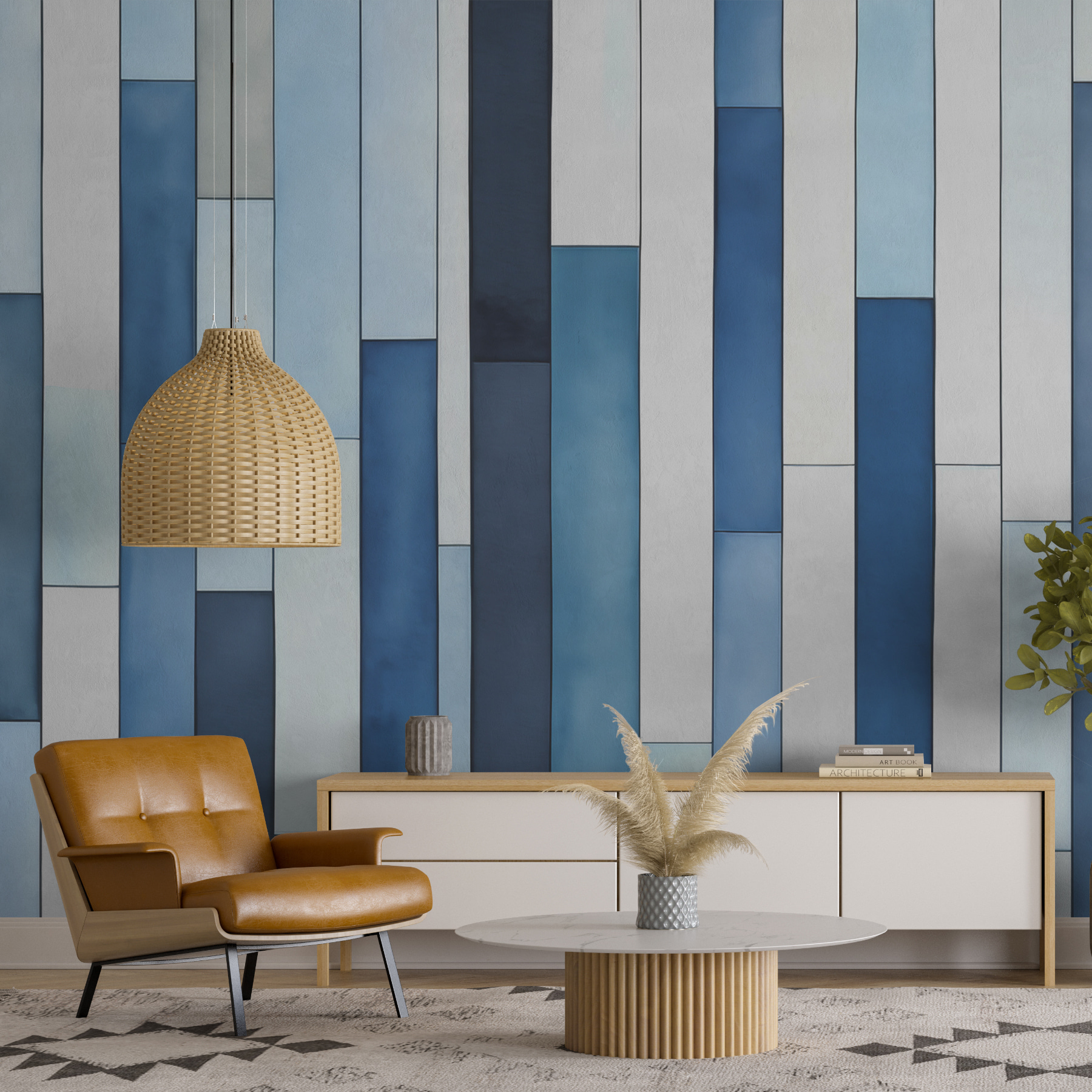 A blue and white striped wall A blue and white striped wall