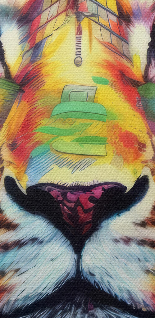 A colorful lion with white whiskers A colorful lion with white whiskers