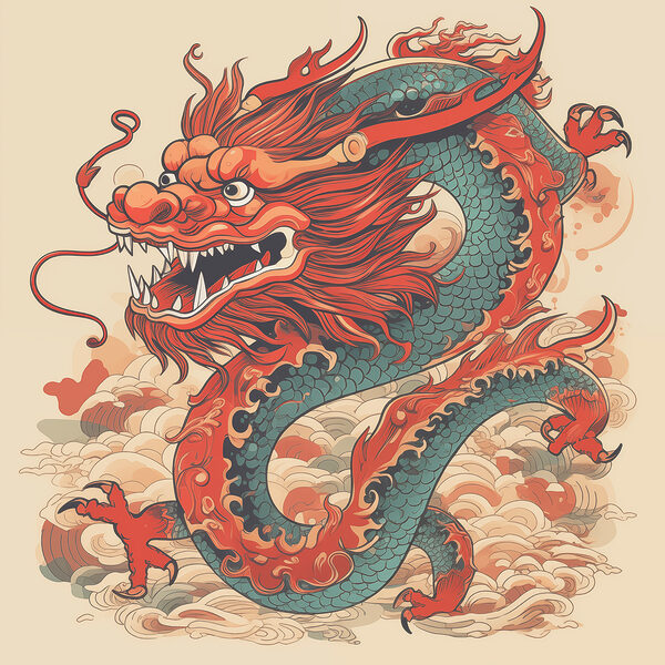 A dragon with a long tail