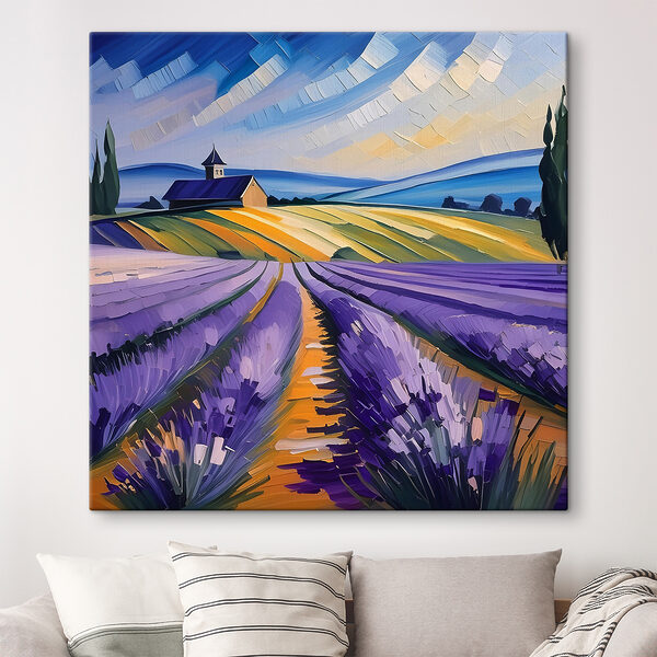 A painting of a field of lavender A painting of a field of lavender