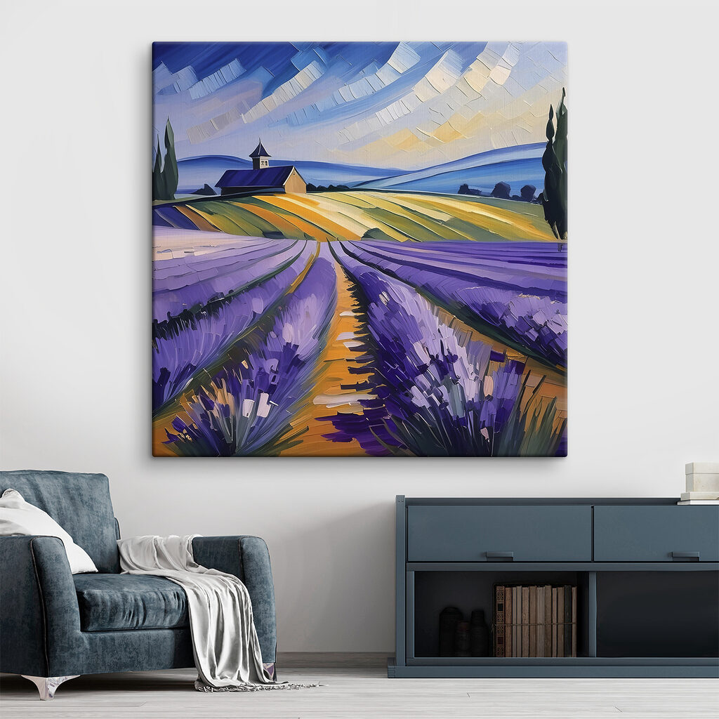 A painting of a field of lavender A painting of a field of lavender