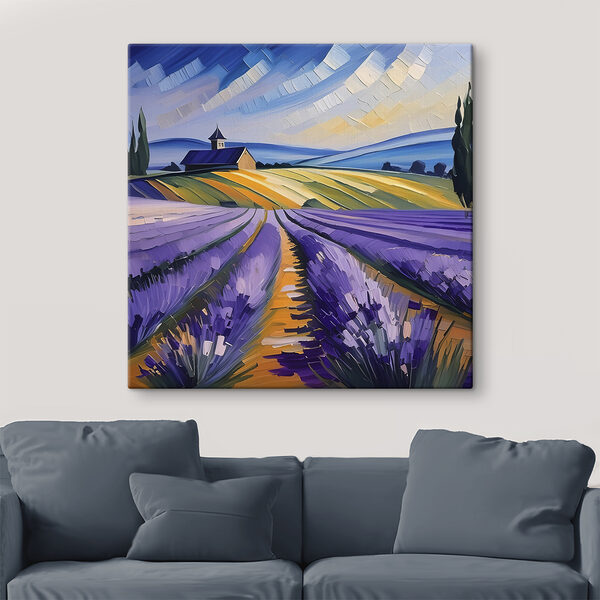 A painting of a field of lavender A painting of a field of lavender