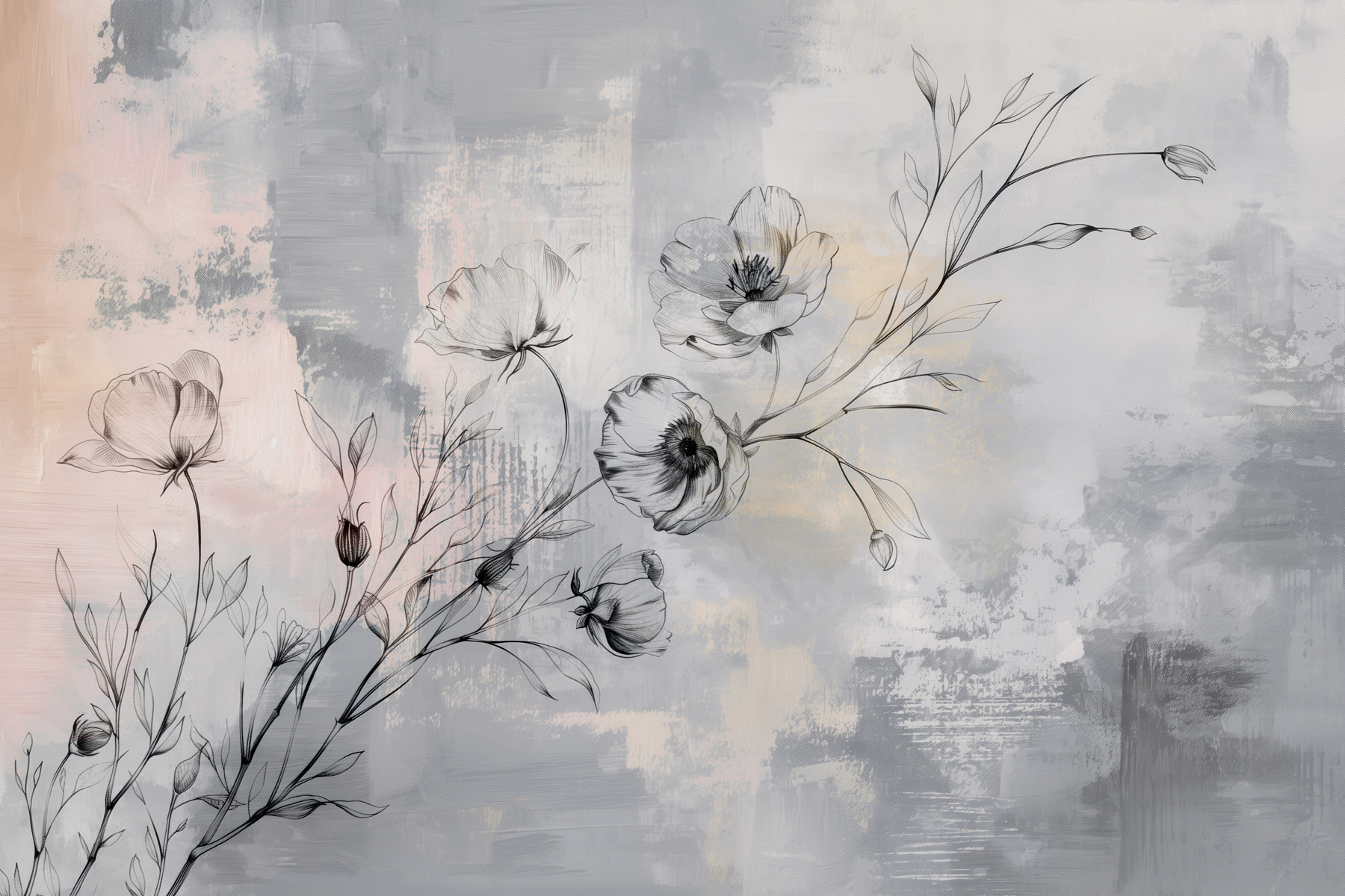 A drawing of flowers on a grey background A drawing of flowers on a grey background