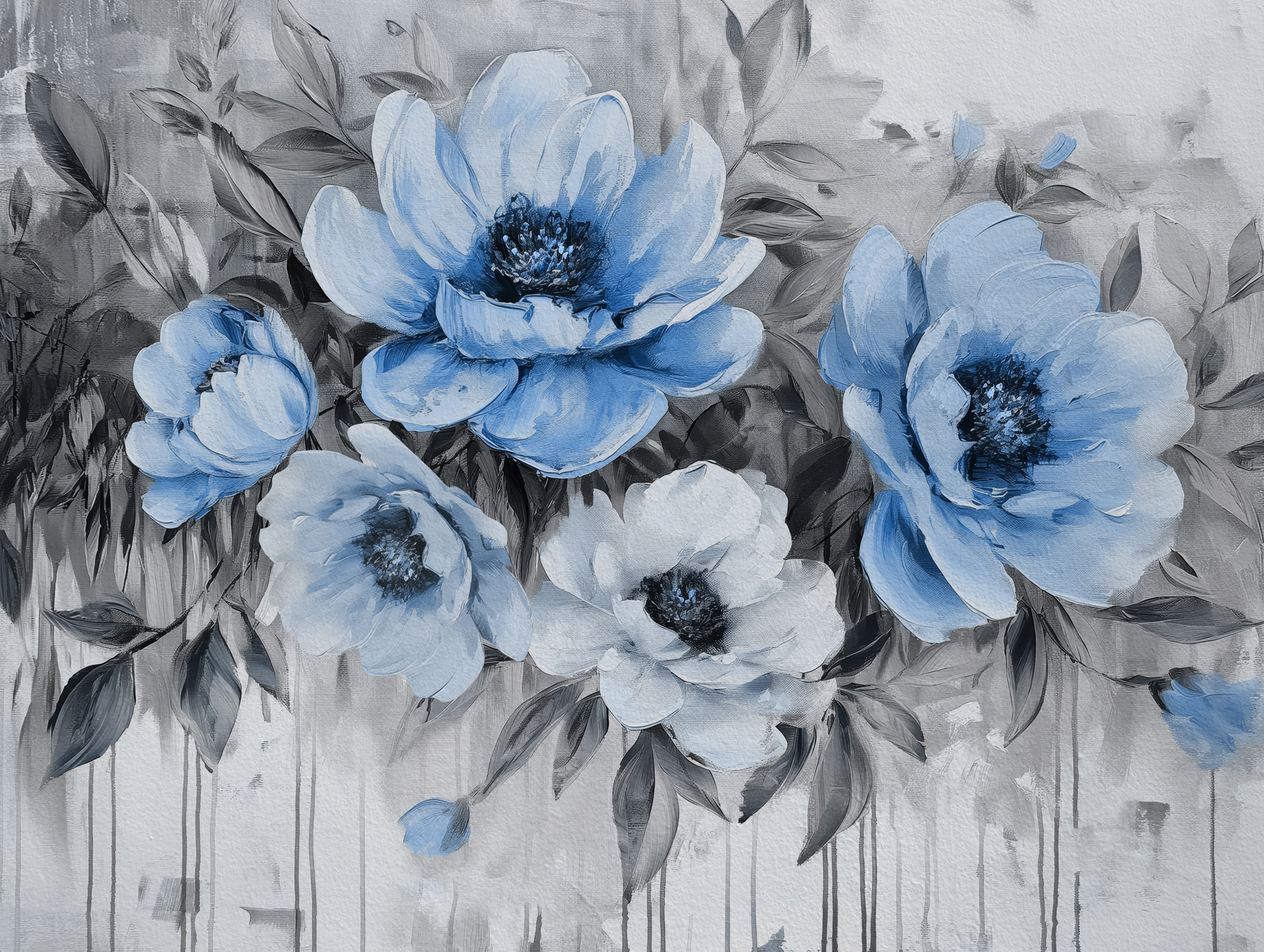 A painting of blue flowers A painting of blue flowers