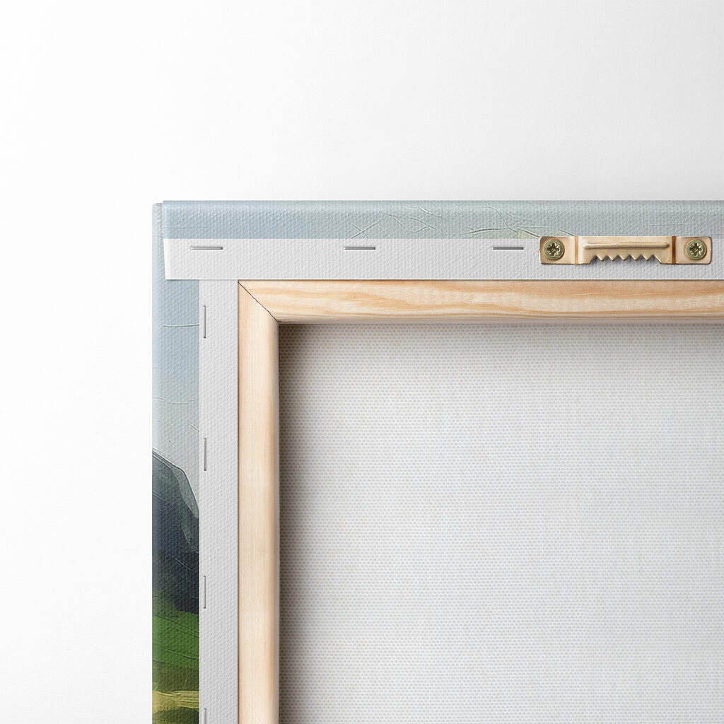 A painting of a house and boats on a lake